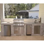 Custom CE Certified Full Set Barbecue Outdoor Kitchen Gas Grill Built-in Island With Refrigerator Stone Veneer Commercial Grade