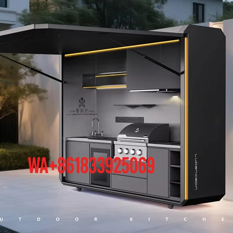 Waterproof Outdoor Kitchen Cabinets Full Kit Smart BBQ Grill Island Refrigerator Sink Backyard Party Station Modern Waterproof Outdoor Kitchen Cabinets Full Kit Smart BBQ Grill Island Refrigerator Sink Backyard Party Station Modern