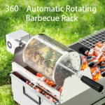 360° Automatically Rotate BBQ Rolling Barbecue Cage Stainless Steel Smoked Round Grill Basket for Grilled Chicken Rotisserie