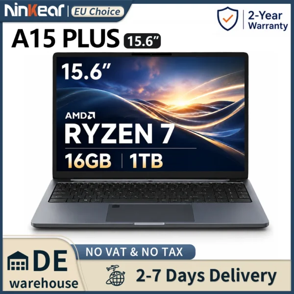 Ninkear A15 Plus Laptop Amd Ryzen 7 5825U 16Gb Ram 1Tb Ssd 15.6 Inch Fhd Ips Display Windows 11 Wifi 6 Fingerprint Backlit Keyboard Slim Metal Business Notebook