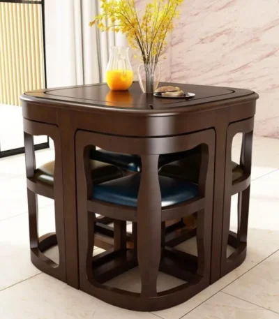 Solid Wood Dining Table Set Minimalist Premium Design Space-saving Hidden Solid Wood Dining Furniture for Small Family Home 1