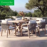 Hotel Outdoor Standard Patio Rope Weaving Teak Wood Garden Table Outdoor Furniture Dining Table and Chair Set