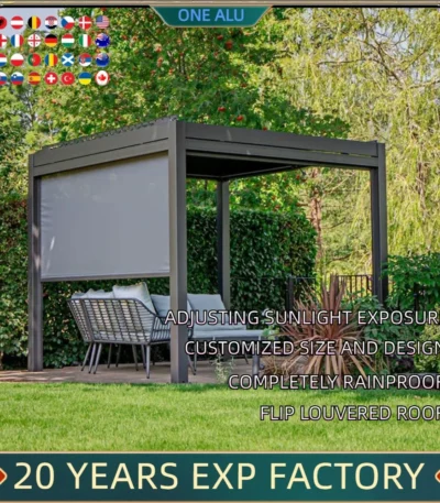 Bioclimatic Aluminum  Pergola 3x4m/10x13ft Manual flip louvered roof with  roller blinds  gazebo canopy carport garden 1
