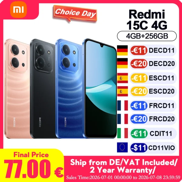 Global Version Redmi 15C 4G NFC Mobile Phone 50MP AI Dual Camera 6000mAh 33W Fast Charging Cellphone Smartphone 4GB+256GB