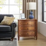 Walnut Curved Profile Charging Station with 3 Drawers and Solid Wood Legs