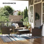 Outdoor Garden Furniture Set, PE Woven Surface, Table and Chairs, for Terrace, Garden, Balcony