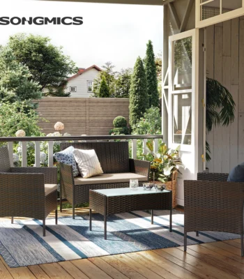 Outdoor Garden Furniture Set, PE Woven Surface, Table and Chairs, for Terrace, Garden, Balcony 1