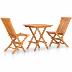 3-Piece Folding Bistro Set, Solid Teak Wood Garden Table and Chairs, Foldable Outdoor Furniture for Patio Balcony, Weather-Resistant