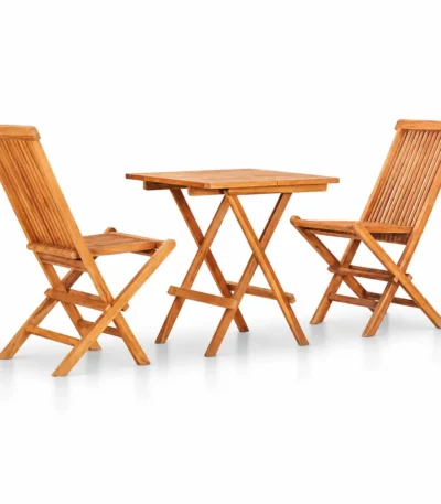 3-Piece Folding Bistro Set, Solid Teak Wood Garden Table and Chairs, Foldable Outdoor Furniture for Patio Balcony, Weather-Resistant 1