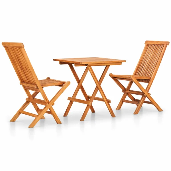 3-Piece Folding Bistro Set, Solid Teak Wood Garden Table and Chairs, Foldable Outdoor Furniture for Patio Balcony, Weather-Resistant
