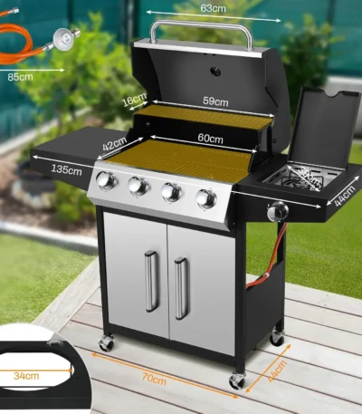 4+1 Burner Gas Grill with Side Burner 52,000 BTUs, Big Cooking Area, Propane BBQ Grill with Stainless Steel Panel for Outdoor 1