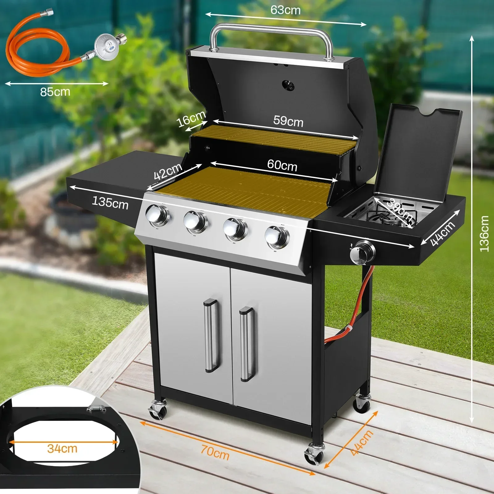 4+1 Burner Gas Grill with Side Burner 52,000 BTUs, Big Cooking Area, Propane BBQ Grill with Stainless Steel Panel for Outdoor 4+1 Burner Gas Grill with Side Burner 52,000 BTUs, Big Cooking Area, Propane BBQ Grill with Stainless Steel Panel for Outdoor