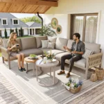 Gartenmobel Balkonmobel Set,Metall Lounge Mobel Outdoor Gartenlounge Set,L-shaped,U-shaped,or individual seat combinations,Seat cushion thickness 8 cm Equipped with anti-slip strips,Seat cushion and backrest covers are removable and machine washable