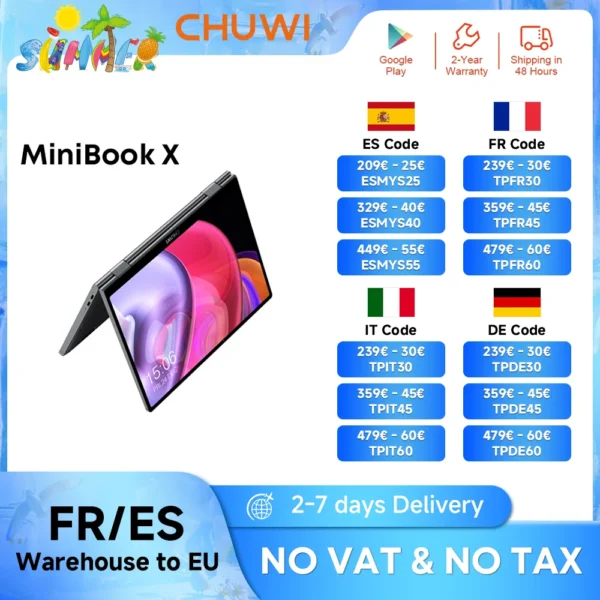 CHUWI MiniBook X N150 Laptop 10.51 Inch 16GB RAM 512GB SSD 2-in-1 Yoga Mode Intel  Windows 11 Notebook 360° Flipable WiFi 6