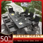 Terrace Furniture Set, Including 8 Cushioned Chairs and 2 Square Tables with Umbrella Shaped Hollow Grey Outdoor Chairs