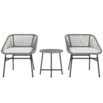 Polyrattan Garden Furniture Set, Outdoor Lounge Balcony Furniture for 2 People, 3-Piece Seating Group with 2 Chairs, Side Table