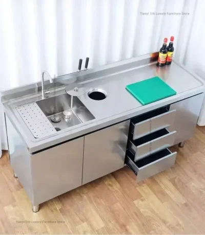 Nordic Premium Stainless Steel Sink Cabinet Modern Minimalist Dining Room Storage Cabinet Designer Home Kitchen Furniture FYKC 1