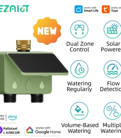 Smart Sprinkler Water Timer Tuya WiFi 2 Zone Garden Irrigation Controller Solar Power for Outdoor Automatic Drip Watering System 1