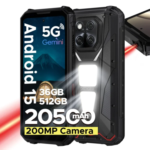 DOOGEE V Max LR 5G Rugged Phone Laser Rangefinder Dual Camping Lights 16GB 512GB ROM 6.78” Display 20500mAh Battery Smartphone
