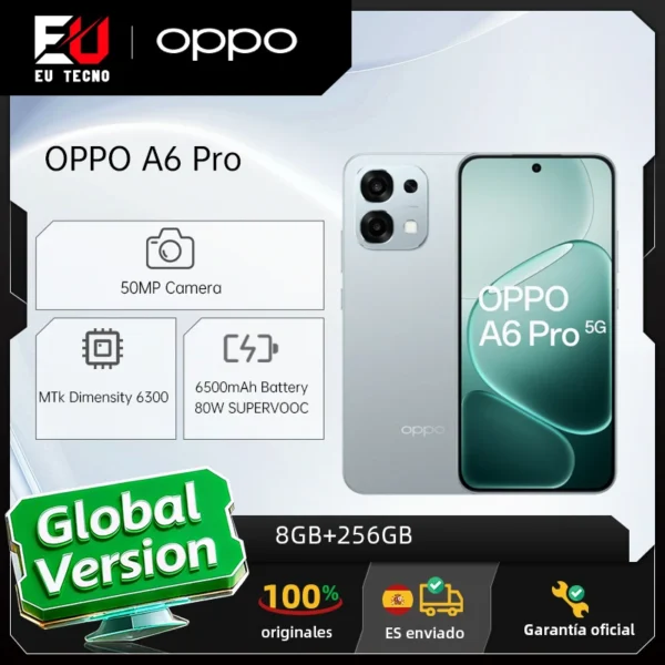 EU version OPPO A6 Pro 5G Smartphone 8GB+256GB,6500mAh,MTk Dimensity 6300,AMOLED,50MP AI Main Camera IP69