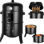 3in1 Vertical Ø45cm Charcoal BBQ Smoker, Heavy Duty Round Smoking Grill Barbecue Smoker Barrel for Outdoor Cooking, Thermometer