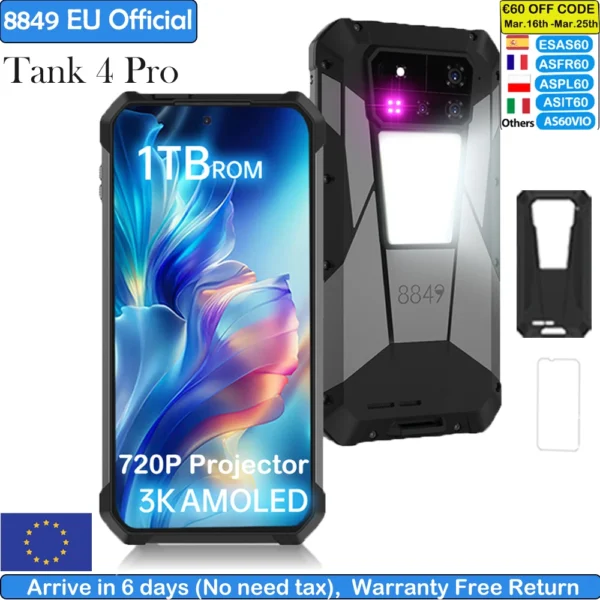 8849 Tank 4 Pro Unihertz 5G AI Rugged Projector Smartphone 1TB+36G Dimensity 8300 AMOLED 3K  Android 14 6.78”120HZ  11600mAh