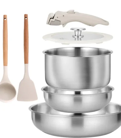 7 Piece Stainless Steel Pots and Pans Set 18/10 Stainless Steel Pots and Pans Set with Detachable Handle Compatibl All Cooktops 1