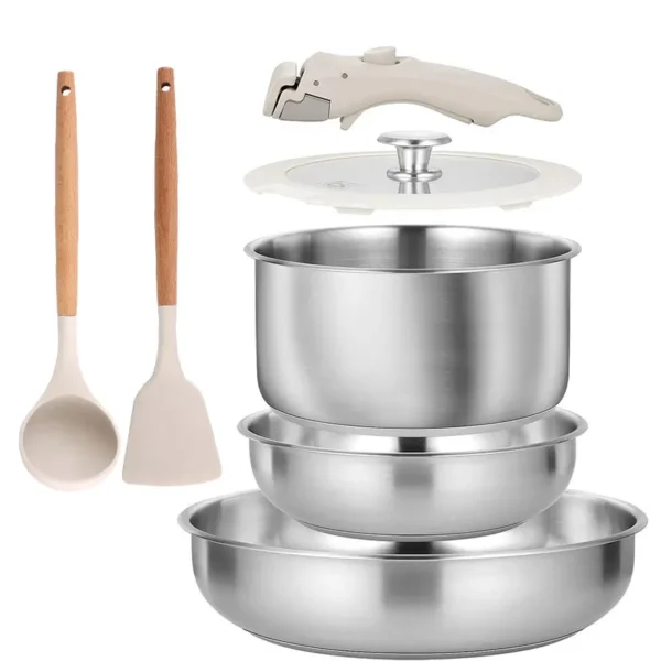 7 Piece Stainless Steel Pots and Pans Set 18/10 Stainless Steel Pots and Pans Set with Detachable Handle Compatibl All Cooktops
