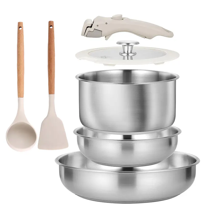 7 Piece Stainless Steel Pots and Pans Set 18/10 Stainless Steel Pots and Pans Set with Detachable Handle Compatibl All Cooktops 7 Piece Stainless Steel Pots and Pans Set 18/10 Stainless Steel Pots and Pans Set with Detachable Handle Compatibl All Cooktops