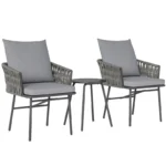 3-piece rattan bistro set, seating group, garden furniture set with 2 garden chairs, coffee table, removable cushions, balcony