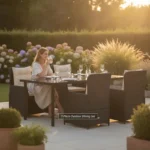 7-piece garden dining set with cushions, black poly rattan