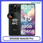 DOOGEE Note58 Pro Smartphone 32GB 256GB 6.75″ HD+ 90Hz 6250mAh Large Battery 16MP Camera Fingerprin Android15 NFC Cellphone