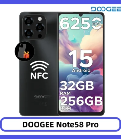 DOOGEE Note58 Pro Smartphone 32GB 256GB 6.75" HD+ 90Hz 6250mAh Large Battery 16MP Camera Fingerprin Android15 NFC Cellphone 1