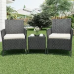 Patio Furniture Set 4 Pieces, Outdoor Patio Furniture Set with Rattan Wicker Chairs, Glass Table and Cushions for Porch, Balcony, Backyard, Garden, Poolside, Brown & Red