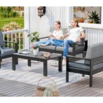 Outdoor Aluminum Patio Furniture Set with Sofa Chairs Loveseat Coffee Table Waterproof Cushions,7 Seats Modern Conversation