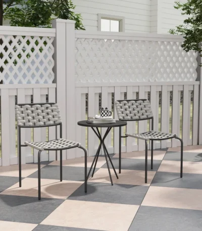 3-Piece Polyrattan Patio Bistro Set, Outdoor Lounge Furniture for 2, Stackable Chairs with High Back, Round Coffee Table, Weather-Resistant Garden Seating for Balcony Terrace, Gray 1