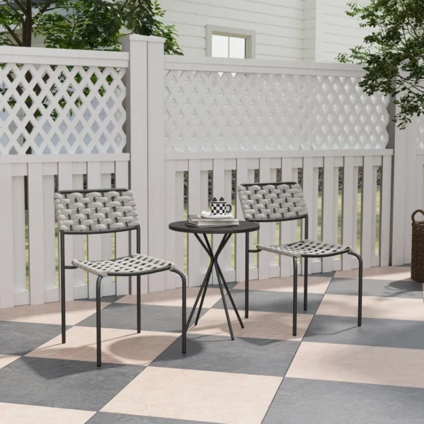 3-Piece Polyrattan Patio Bistro Set, Outdoor Lounge Furniture for 2, Stackable Chairs with High Back, Round Coffee Table, Weather-Resistant Garden Seating for Balcony Terrace, Gray