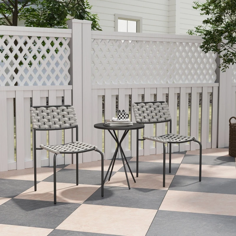3-Piece Polyrattan Patio Bistro Set, Outdoor Lounge Furniture for 2, Stackable Chairs with High Back, Round Coffee Table, Weather-Resistant Garden Seating for Balcony Terrace, Gray 3-Piece Polyrattan Patio Bistro Set, Outdoor Lounge Furniture for 2, Stackable Chairs with High Back, Round Coffee Table, Weather-Resistant Garden Seating for Balcony Terrace, Gray