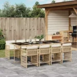 5-Piece Outdoor Garden Dining Set with Cushions – High-Back Folding Chairs and Glass Table with Soft Cushions – PE Rattan Patio Dining Set