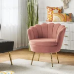 ern Velvet Accent Chair with Shell Shaped Back, Cute Living Room Bedroom Armchair with Gold Legs, Comy Upholstered Vanity Chair