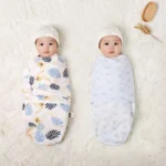 Baby Blanket Hat Set Cartoon Printed Cotton Newborn Swaddle Adjustable Infant Sleeping Swaddle Wraps All Seasons 0-6 Months