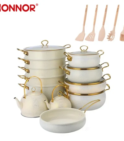DONNOR 11/24Pcs Cookware Set Kitchen Nonstick Frying Pan Soup Pot Stew Pots with Glass Lid Kitchen Cooking Pot For Induction 1