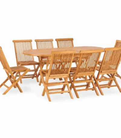 9-Piece Teak Wood Patio Dining Set, Folding Table and Chairs for Garden, Terrace, Balcony, Outdoor Entertaining, Space-Saving and Weather-Resistant Furniture 1