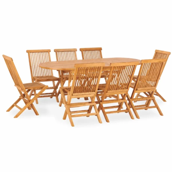 9-Piece Teak Wood Patio Dining Set, Folding Table and Chairs for Garden, Terrace, Balcony, Outdoor Entertaining, Space-Saving and Weather-Resistant Furniture