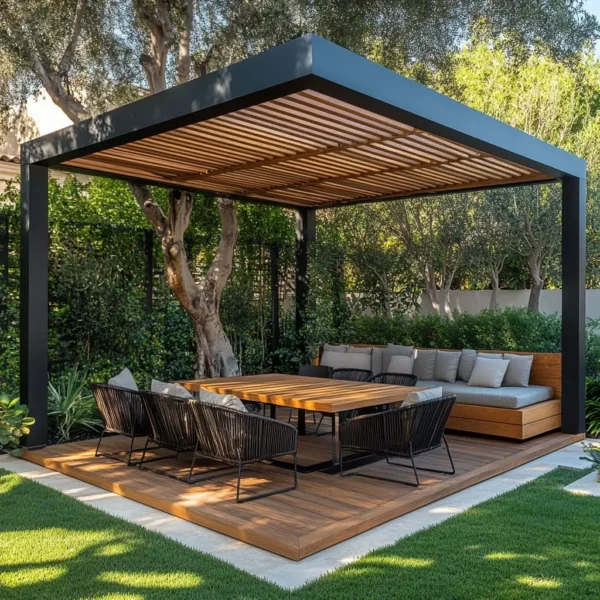 Modern Outdoor Waterproof Aluminum Louvered Sunroof Pergola Sun Shade Frame Electric Pergola Louvered Roof Aluminium Canopy