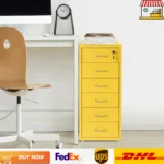 Lockable Rolling Metal File Cabinet| 6-Drawer Home Office Document Storage Container with Wheels| Off-white/Green/Yellow