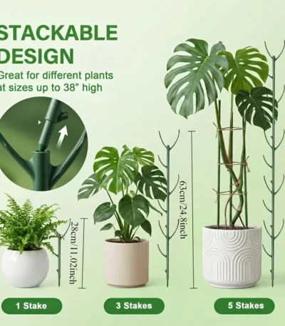 6Pcs Monstera Plant Support Set Stackable Tall Poles with Ties Support Climbing Plant Stems Durable Outdoor Gardening Supports 1