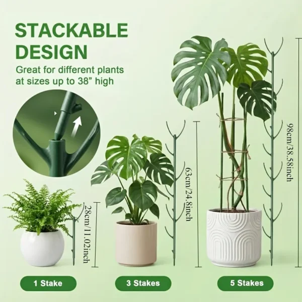 6Pcs Monstera Plant Support Set Stackable Tall Poles with Ties Support Climbing Plant Stems Durable Outdoor Gardening Supports