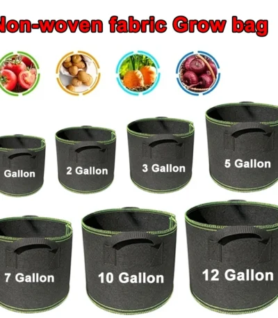 1-5Pcs Vegetable/Flower/Plant Grow Bags 1/2/3/5/7/10/12Gallons Thickened Non-Woven Grow Bags Aeration Fabric Pots with Handles 1
