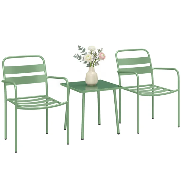 Outsunny Together 3-piece Garden Bistro-tempered glass low table and 2 Chairs, galvanized steel frame, Green
